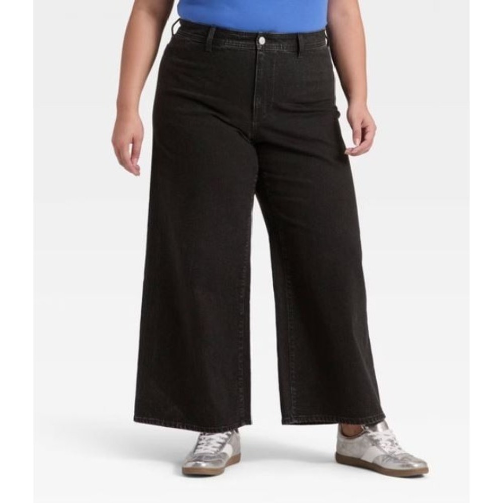 Universal Thread Women's High Rise Sailor Wide Leg Ankle Jeans in Black Size 14 - Picture 2 of 8